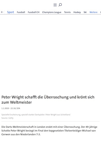 Bluewin: Peter Wright schafft die Überraschung und krönt sich zum Weltmeister